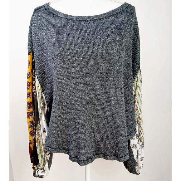 Free People SZ XS Blossom Thermal Patchwork Top Charcoal Gray - Picture 3 of 8